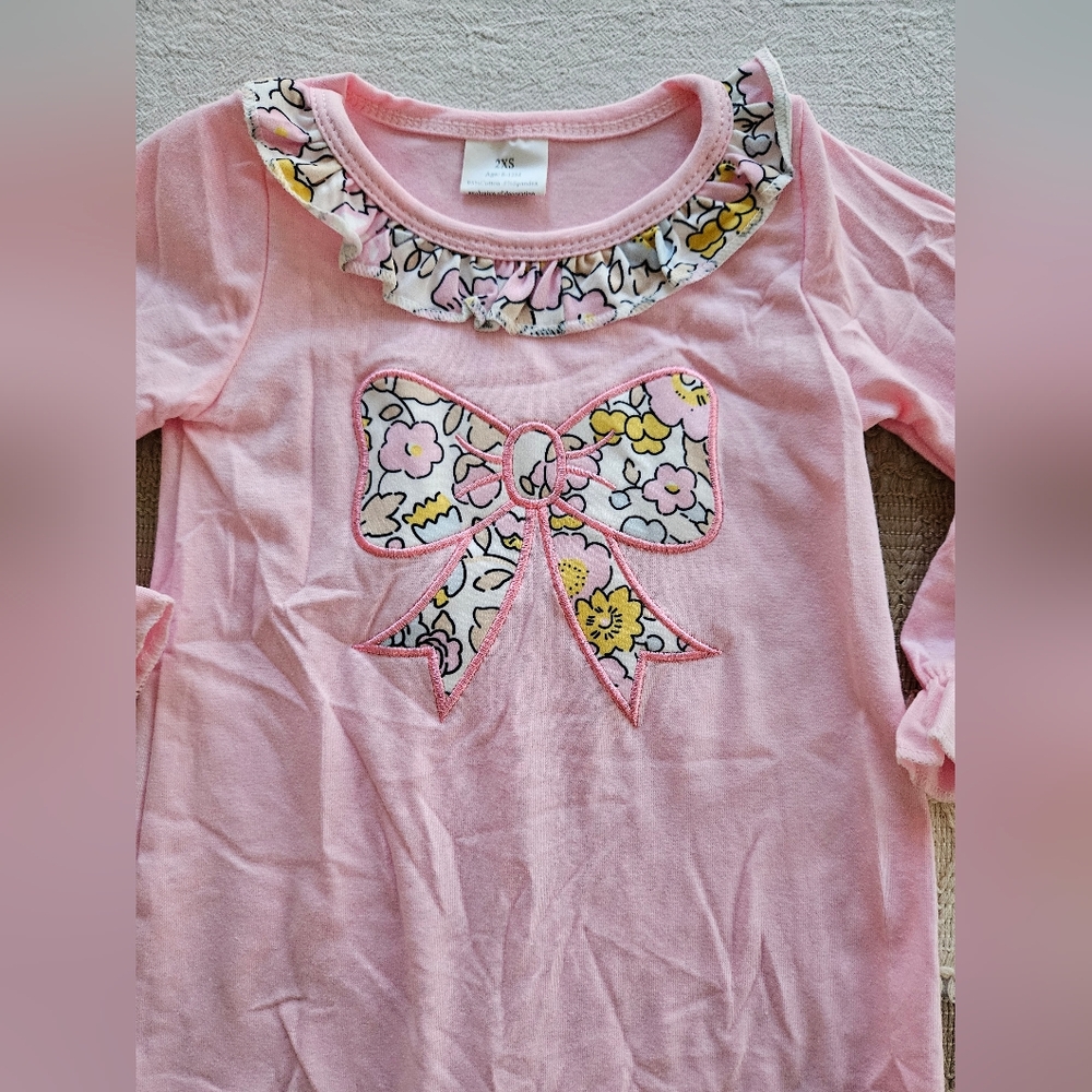 Sassy Kids Pink Floral Bow Applique Romper Sz 6-12M - Picture 3 of 5